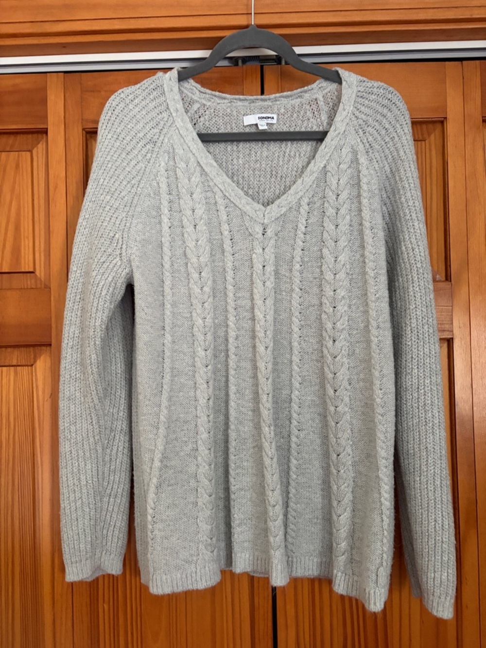 Sonoma Heather Gray Cable V-Neck Sweater Sz XL